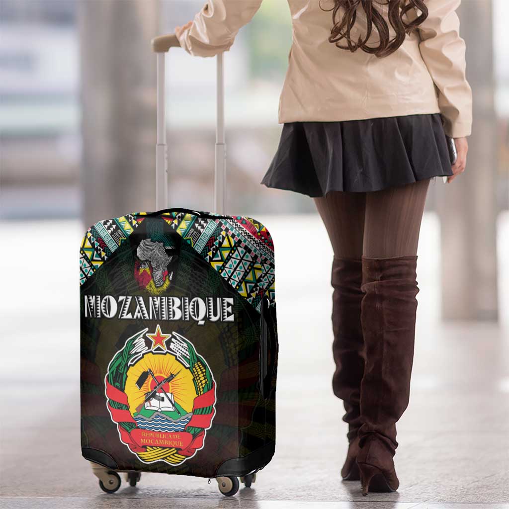 Mozambique Roots Luggage Cover African Map in Fingerprint and Tribal Colors DT02