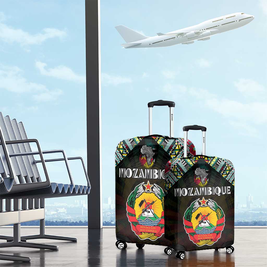 Mozambique Roots Luggage Cover African Map in Fingerprint and Tribal Colors DT02