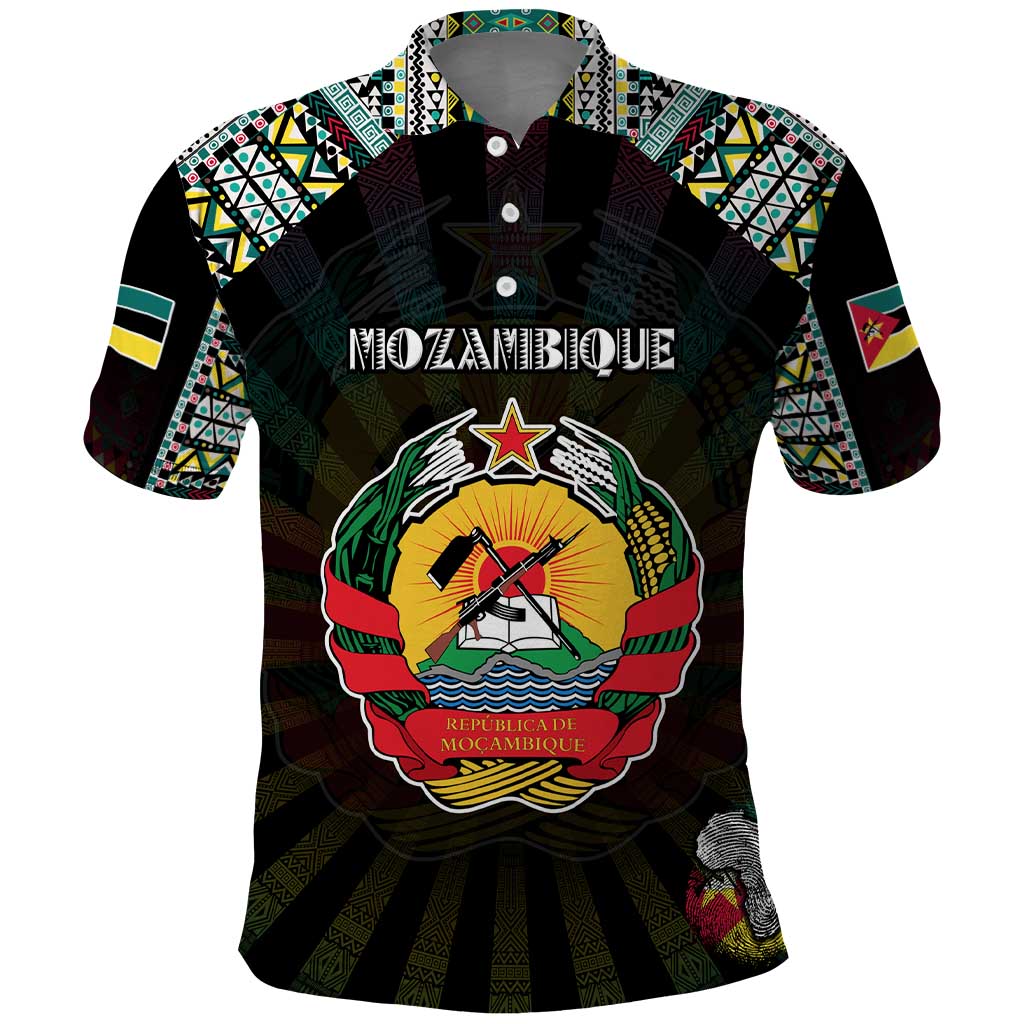 Personalized Mozambique Roots Polo Shirt African Map in Fingerprint and Tribal Colors DT02