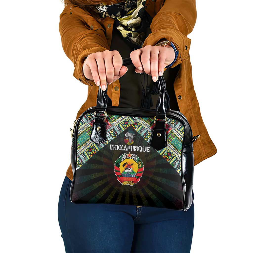 Mozambique Roots Shoulder Handbag African Map in Fingerprint and Tribal Colors DT02