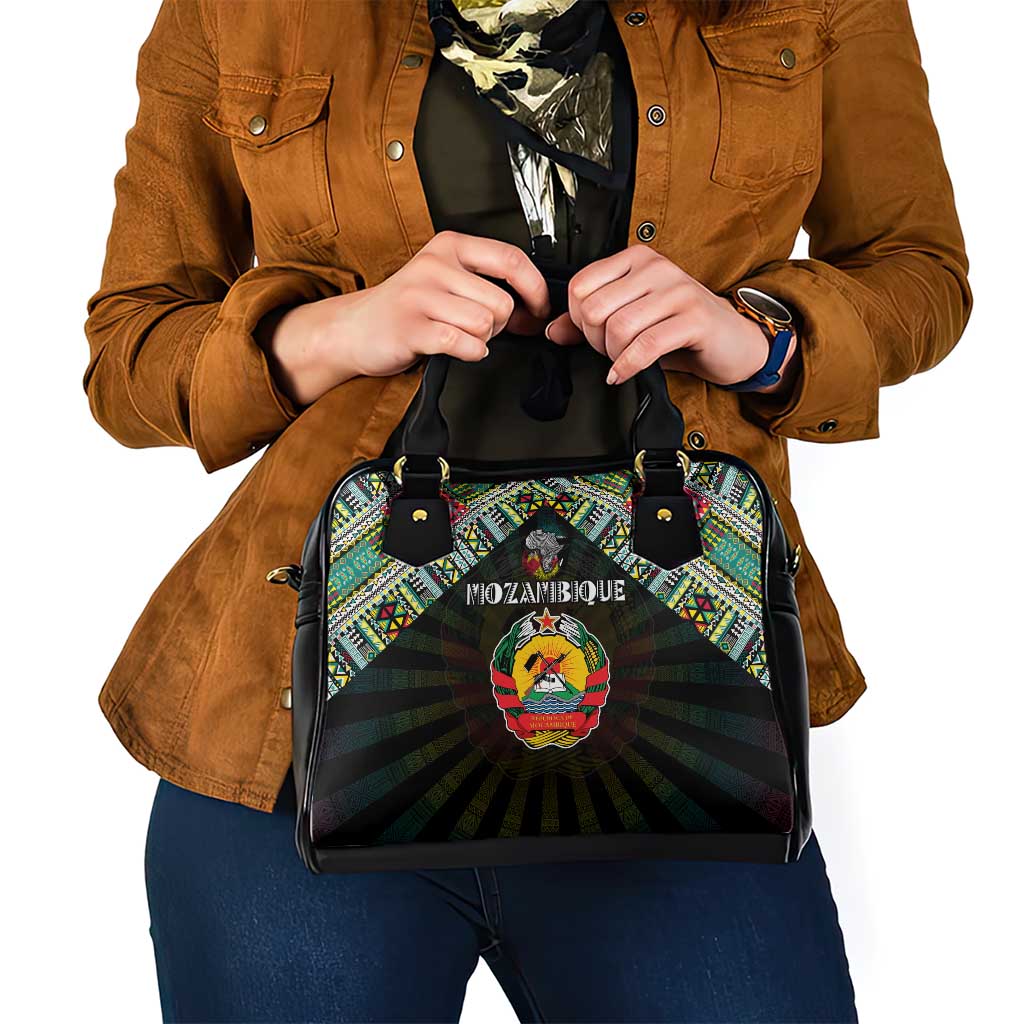 Mozambique Roots Shoulder Handbag African Map in Fingerprint and Tribal Colors DT02