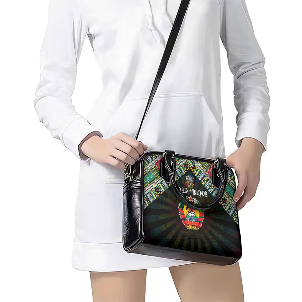 Mozambique Roots Shoulder Handbag African Map in Fingerprint and Tribal Colors DT02