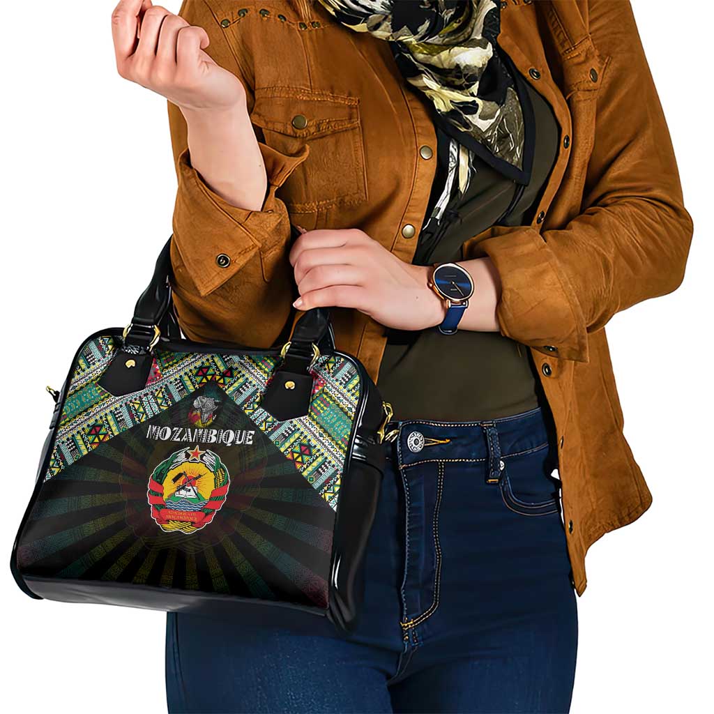 Mozambique Roots Shoulder Handbag African Map in Fingerprint and Tribal Colors DT02