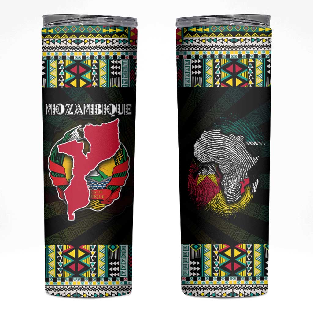 Mozambique Roots Skinny Tumbler African Pride in Fingerprint and Tribal Colors DT02