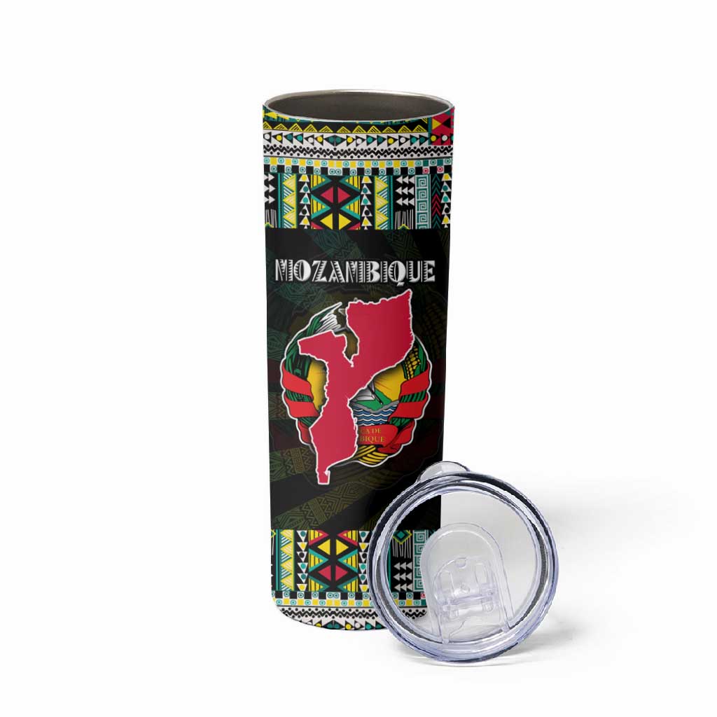 Mozambique Roots Skinny Tumbler African Pride in Fingerprint and Tribal Colors DT02