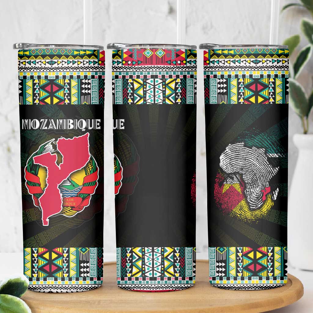 Mozambique Roots Skinny Tumbler African Pride in Fingerprint and Tribal Colors DT02
