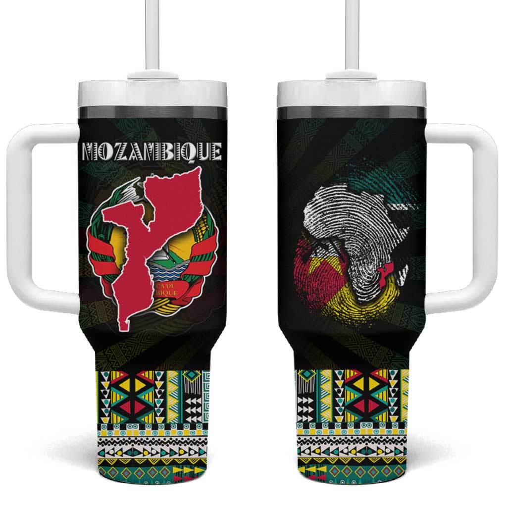 Mozambique Roots Tumbler With Handle African Pride in Fingerprint and Tribal Colors DT02