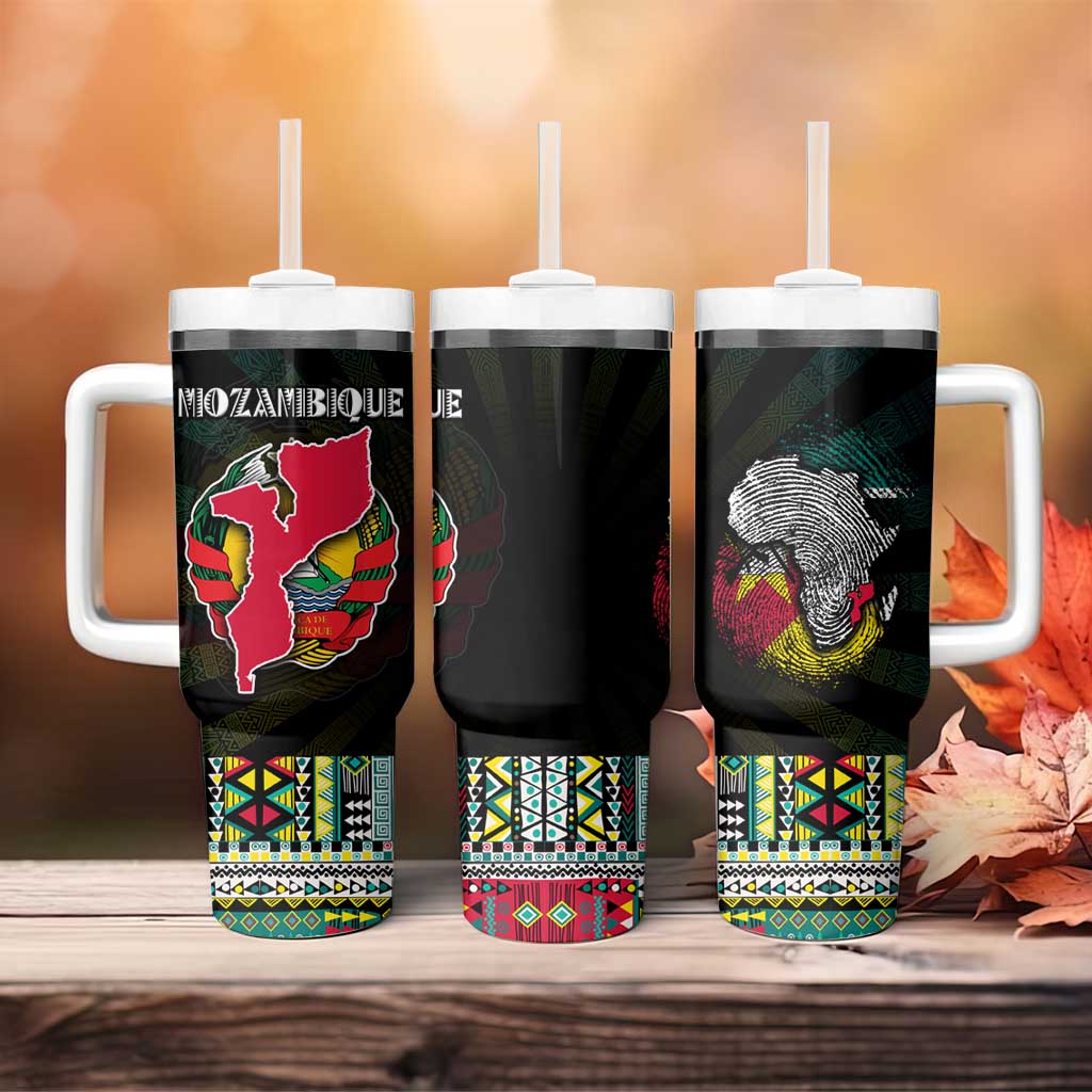 Mozambique Roots Tumbler With Handle African Pride in Fingerprint and Tribal Colors DT02