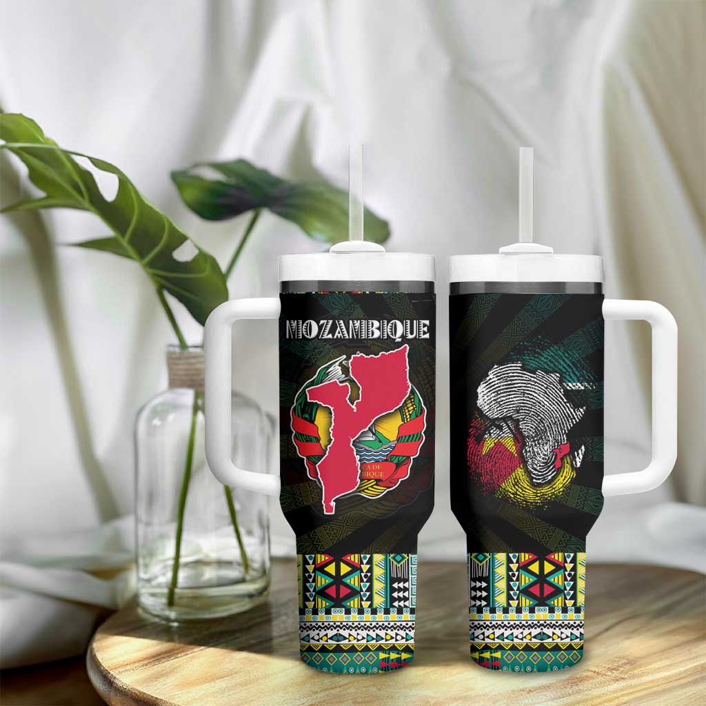 Mozambique Roots Tumbler With Handle African Pride in Fingerprint and Tribal Colors DT02