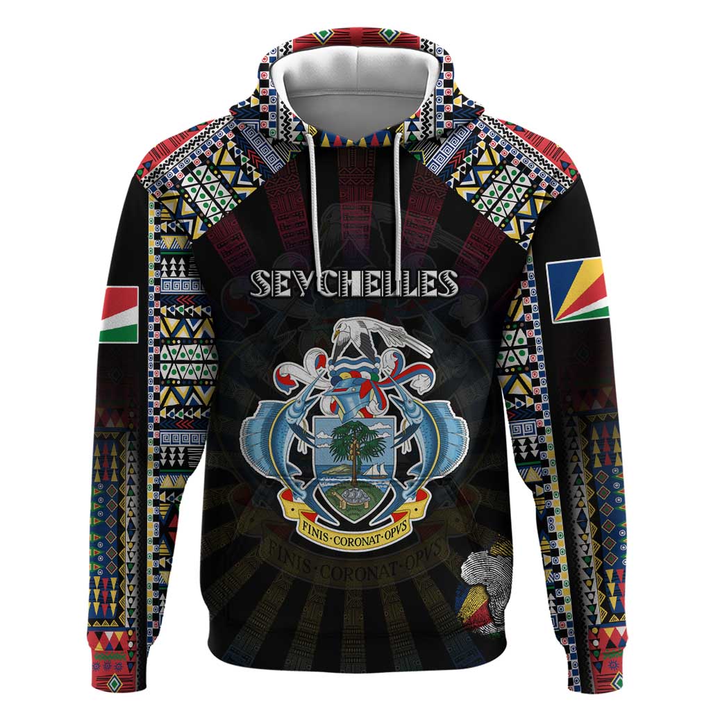 Personalized Seychelles Roots Hoodie African Map in Fingerprint and Tribal Colors DT02