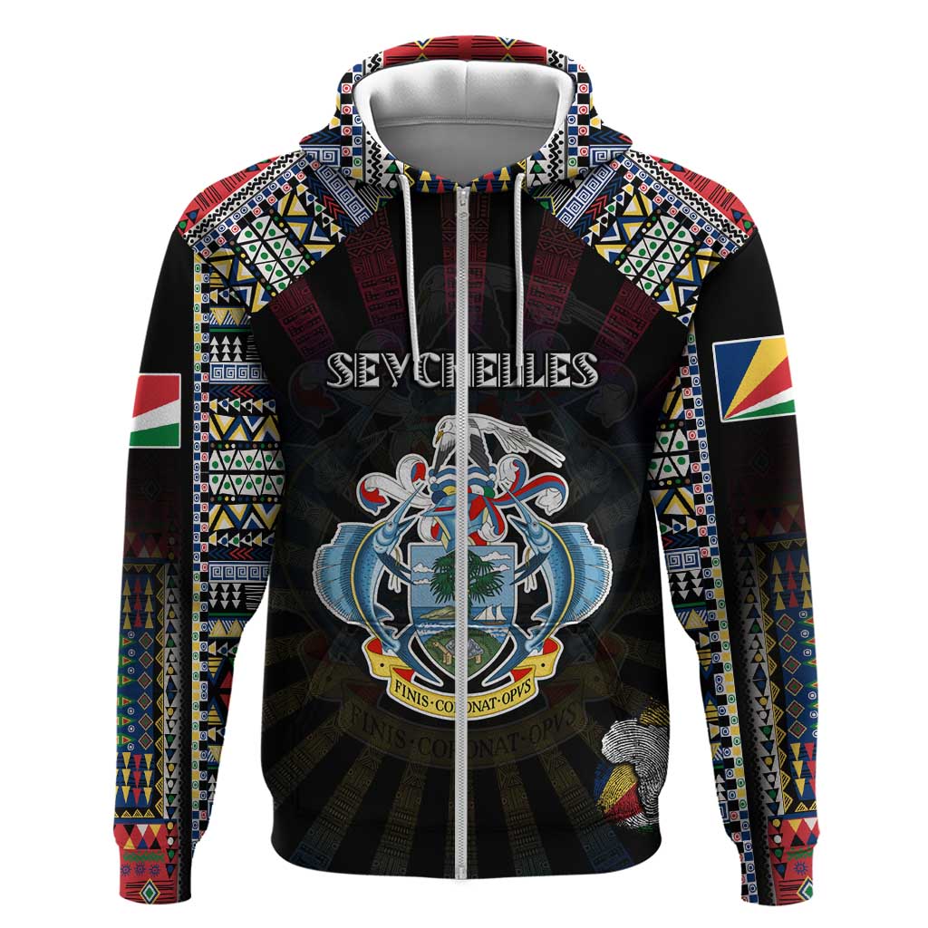 Personalized Seychelles Roots Hoodie African Map in Fingerprint and Tribal Colors DT02