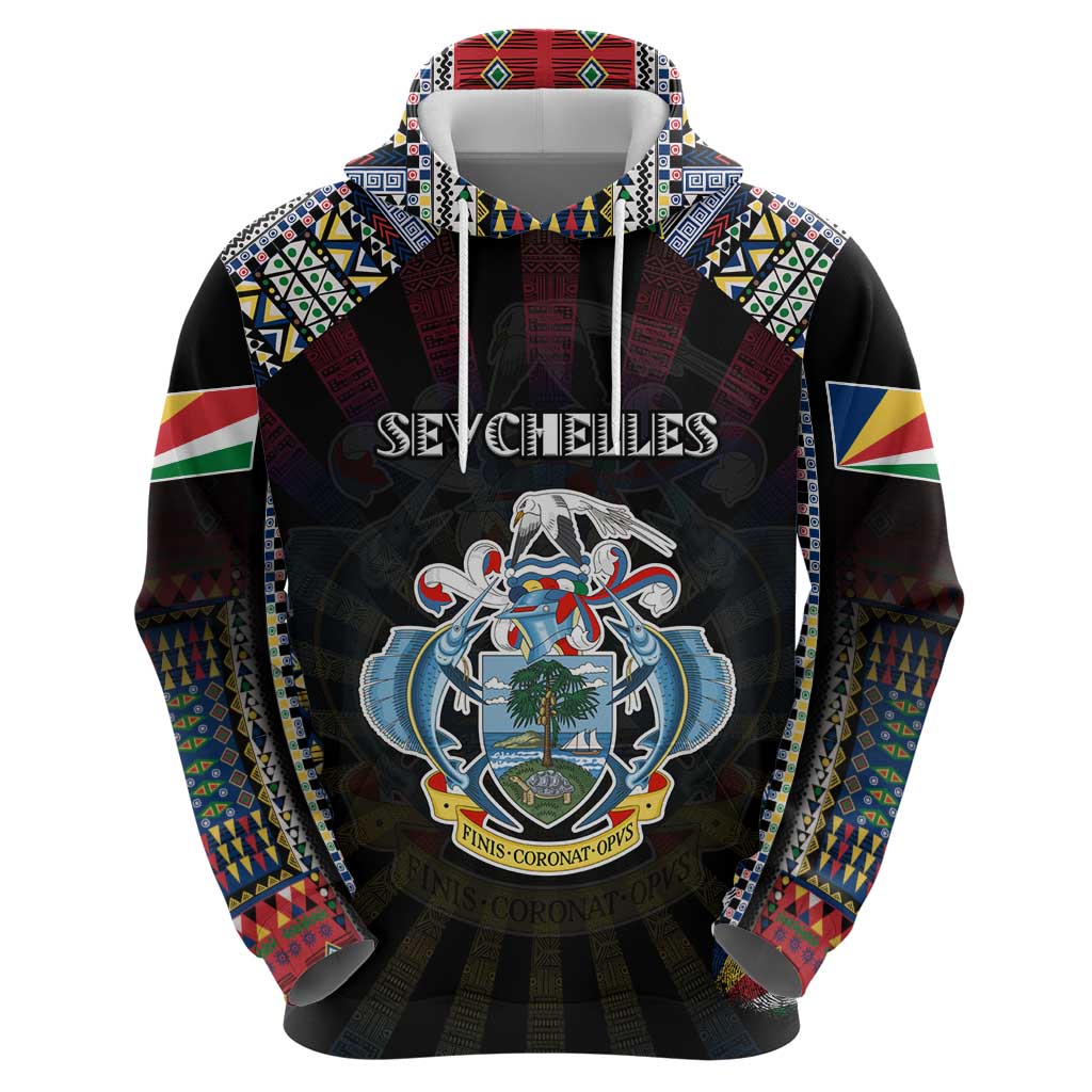 Personalized Seychelles Roots Hoodie African Map in Fingerprint and Tribal Colors DT02