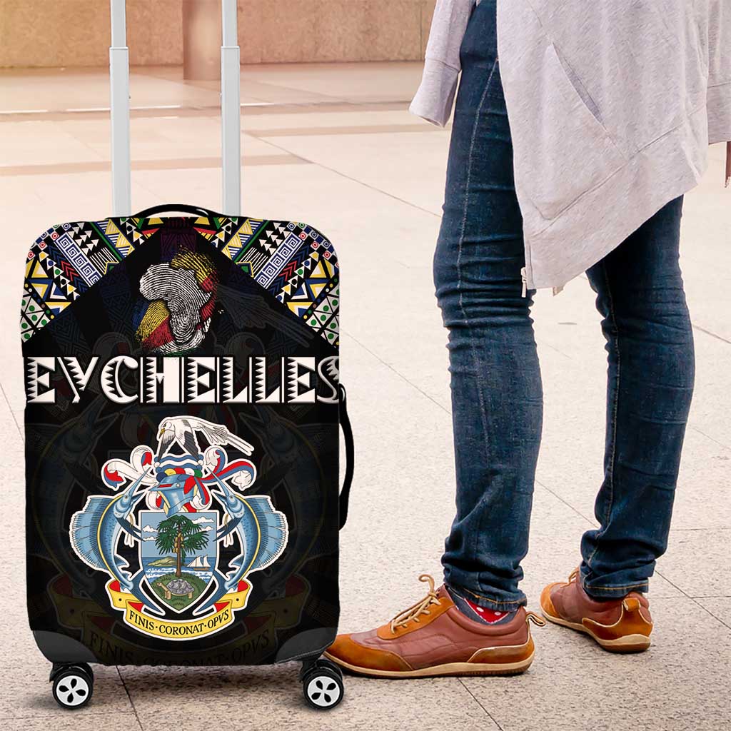 Seychelles Roots Luggage Cover African Map in Fingerprint and Tribal Colors DT02