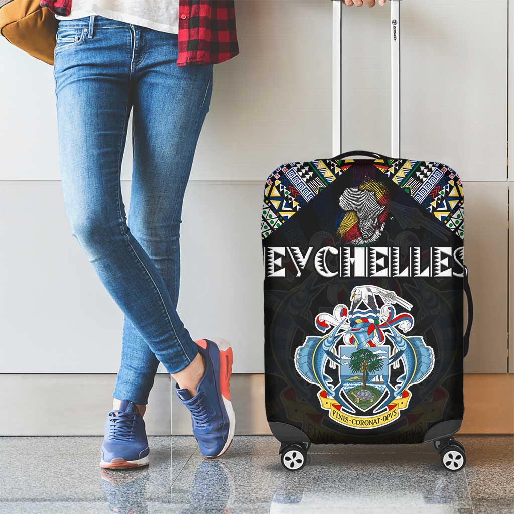 Seychelles Roots Luggage Cover African Map in Fingerprint and Tribal Colors DT02
