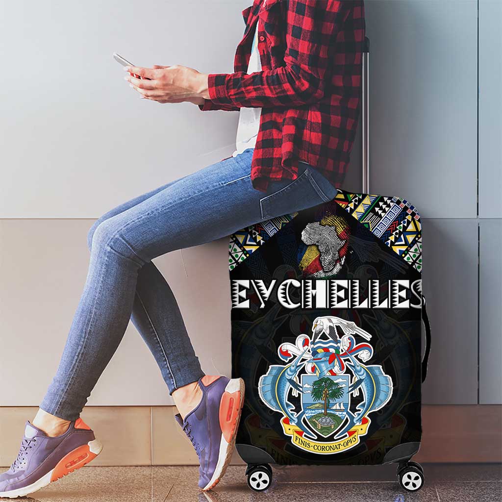 Seychelles Roots Luggage Cover African Map in Fingerprint and Tribal Colors DT02