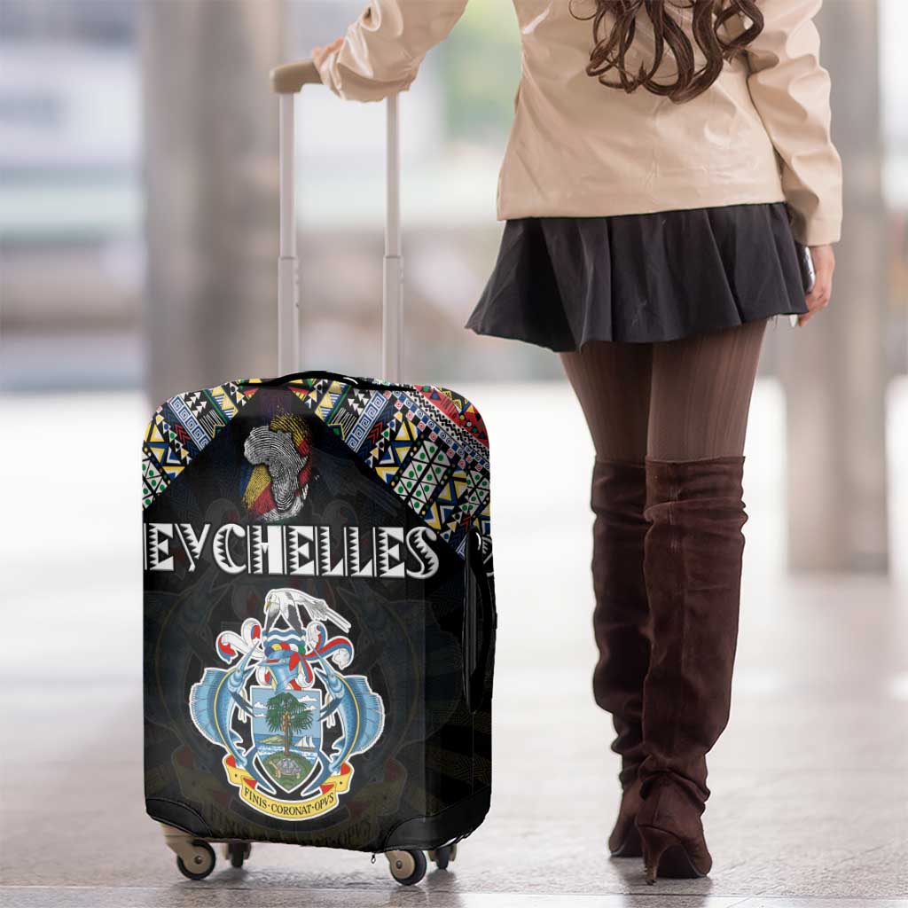 Seychelles Roots Luggage Cover African Map in Fingerprint and Tribal Colors DT02