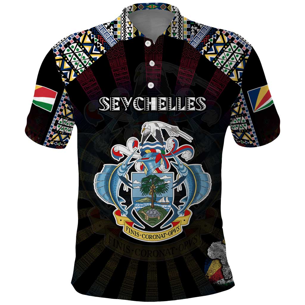 Personalized Seychelles Roots Polo Shirt African Map in Fingerprint and Tribal Colors DT02