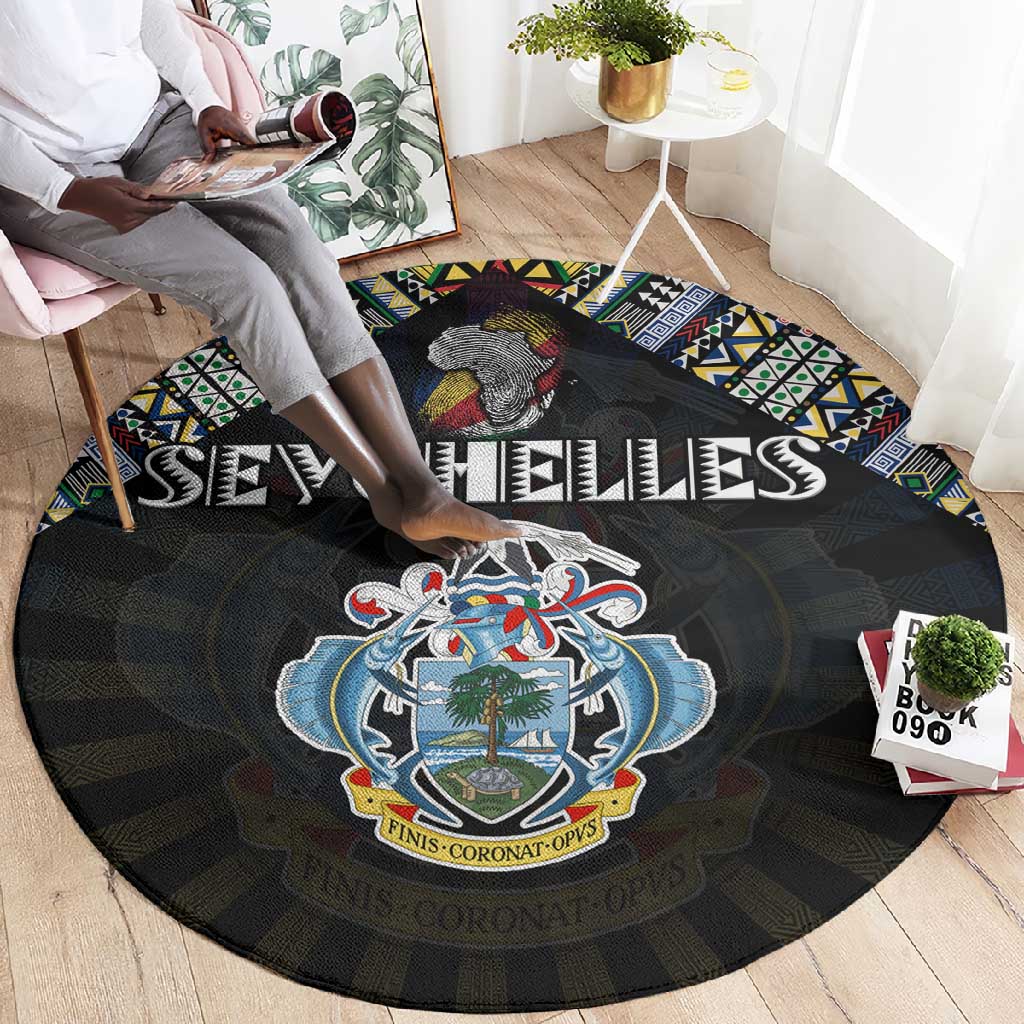 Seychelles Roots Round Carpet African Pride in Fingerprint and Tribal Colors DT02