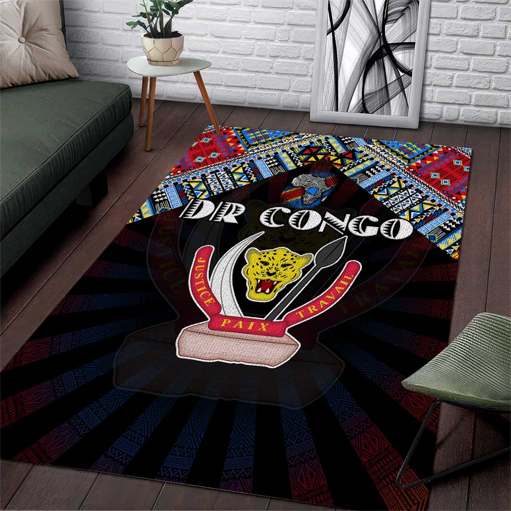DR Congo Roots Area Rug African Pride in Fingerprint and Tribal Colors DT02