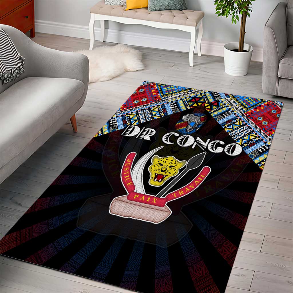 DR Congo Roots Area Rug African Pride in Fingerprint and Tribal Colors DT02