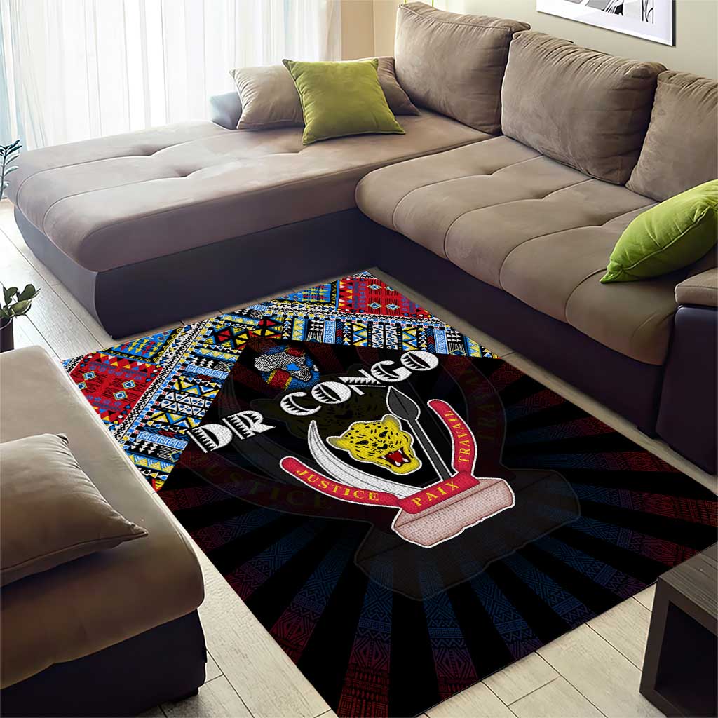DR Congo Roots Area Rug African Pride in Fingerprint and Tribal Colors DT02