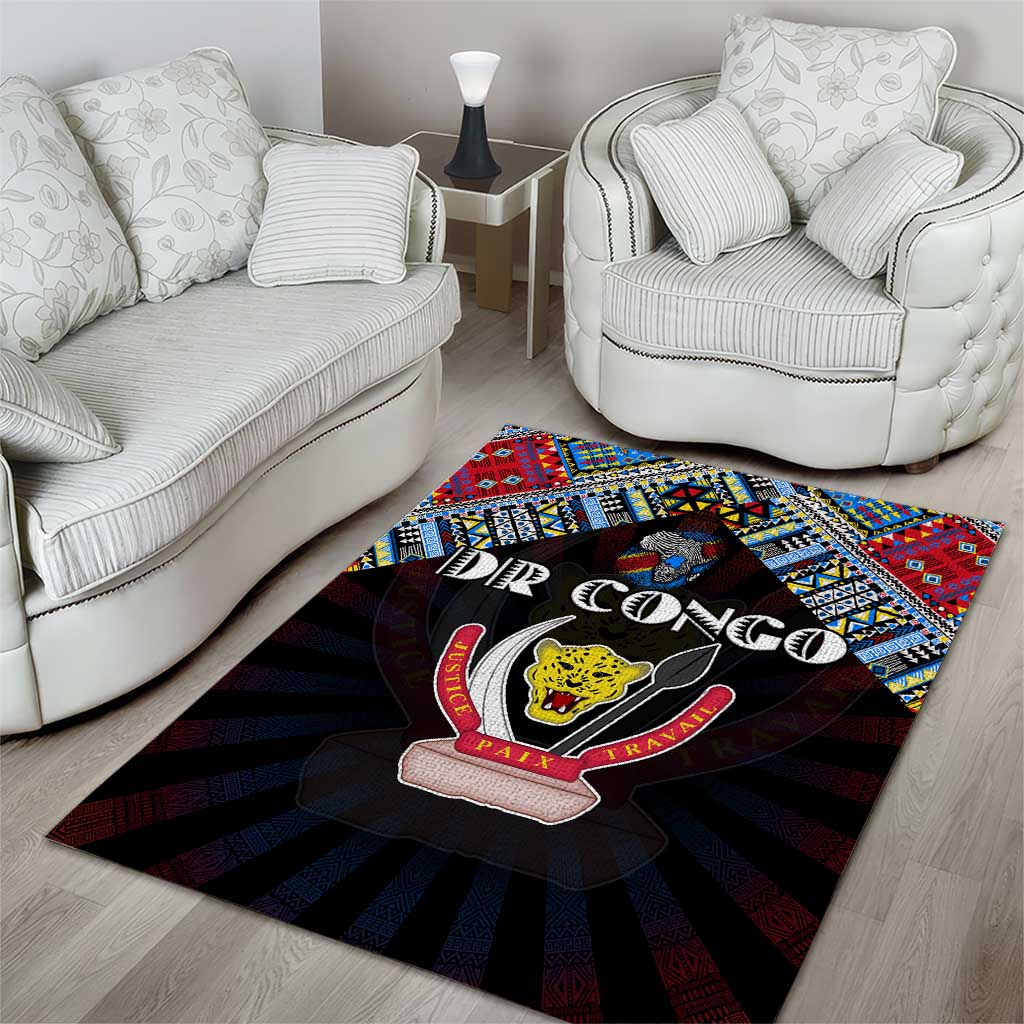 DR Congo Roots Area Rug African Pride in Fingerprint and Tribal Colors DT02
