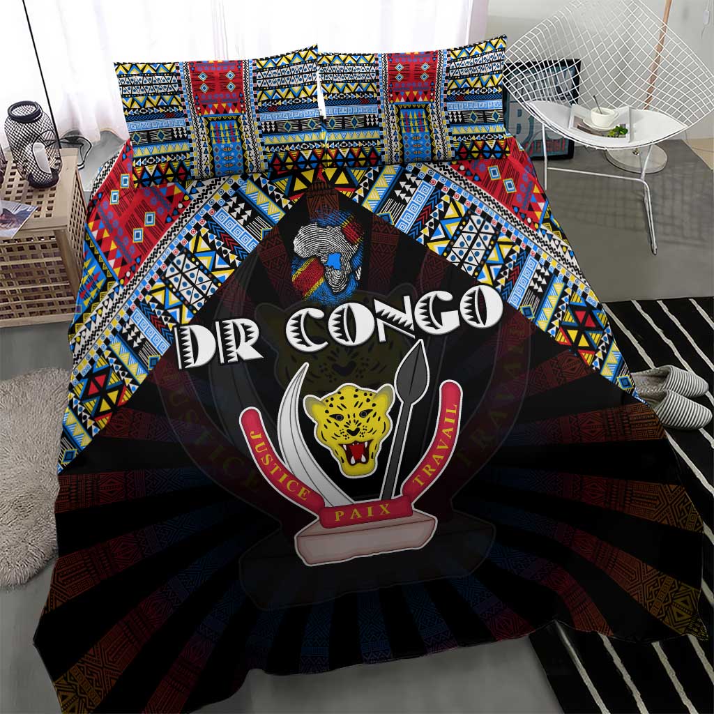 DR Congo Roots Bedding Set African Pride in Fingerprint and Tribal Colors DT02