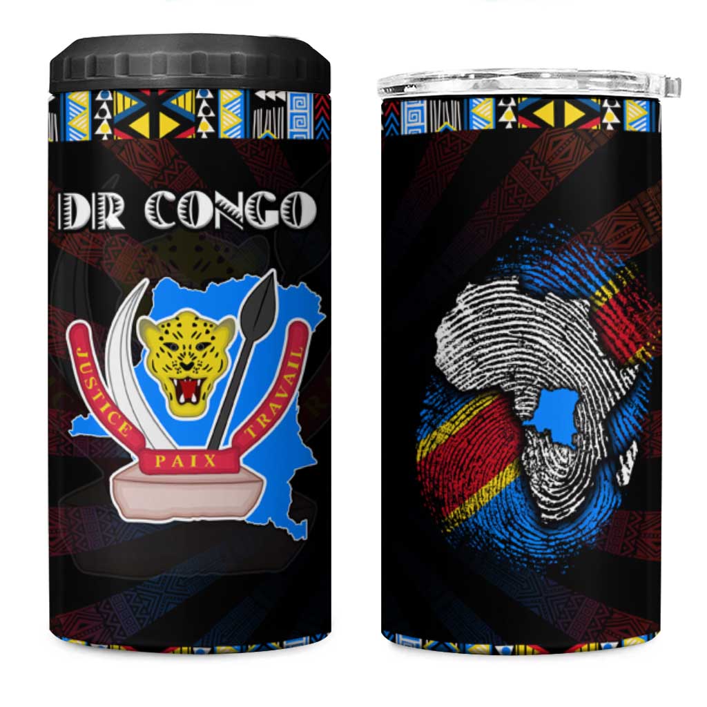 DR Congo Roots 4 in 1 Can Cooler Tumbler African Pride in Fingerprint and Tribal Colors DT02