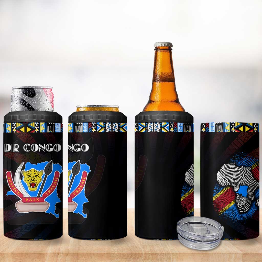 DR Congo Roots 4 in 1 Can Cooler Tumbler African Pride in Fingerprint and Tribal Colors DT02