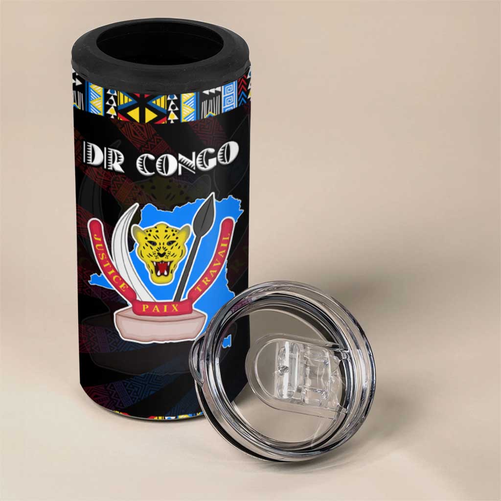 DR Congo Roots 4 in 1 Can Cooler Tumbler African Pride in Fingerprint and Tribal Colors DT02