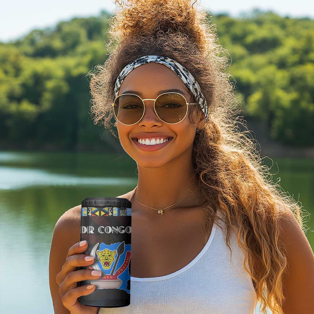 DR Congo Roots 4 in 1 Can Cooler Tumbler African Pride in Fingerprint and Tribal Colors DT02