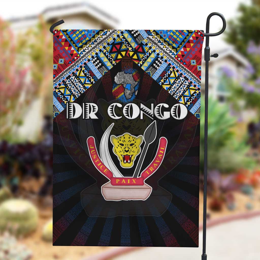 DR Congo Roots Garden Flag African Pride in Fingerprint and Tribal Colors DT02