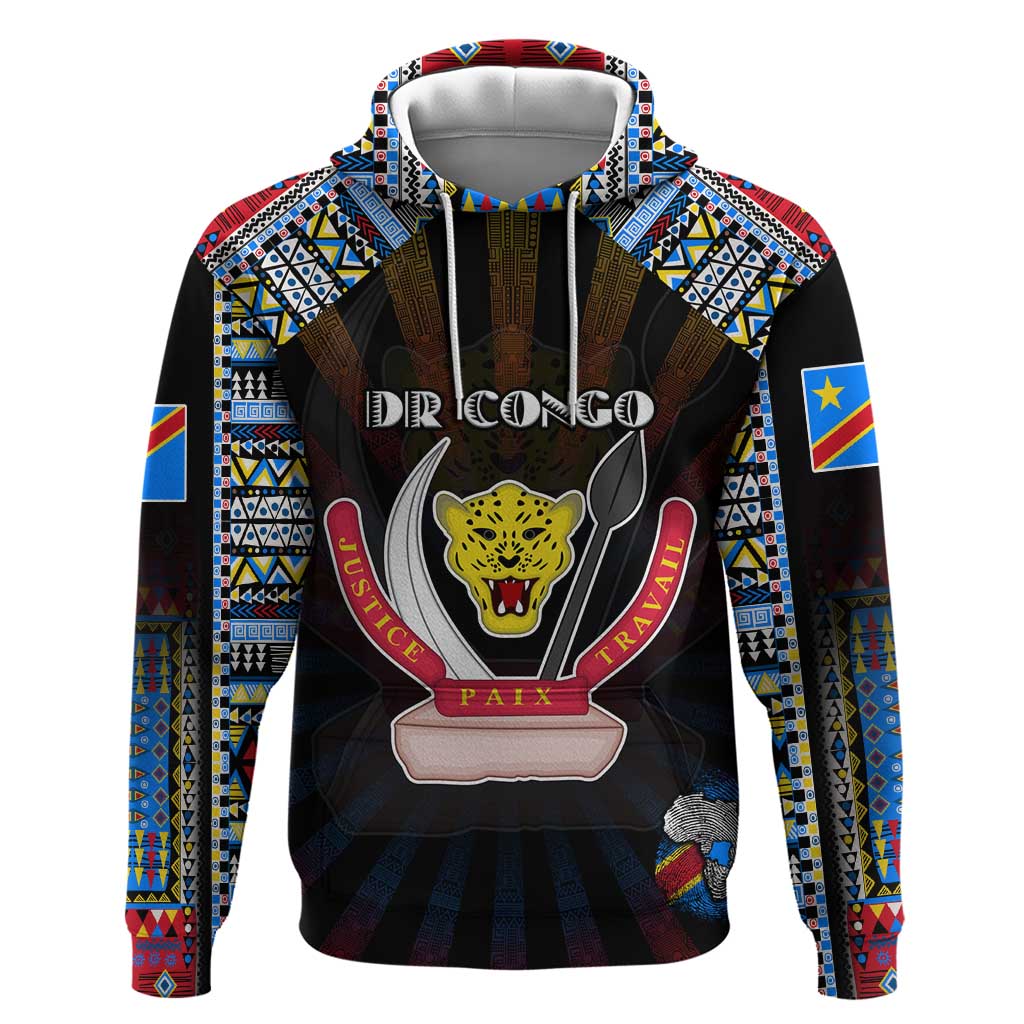Personalized DR Congo Roots Hoodie African Map in Fingerprint and Tribal Colors DT02