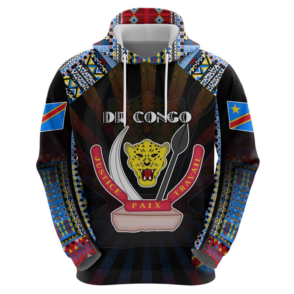 Personalized DR Congo Roots Hoodie African Map in Fingerprint and Tribal Colors DT02
