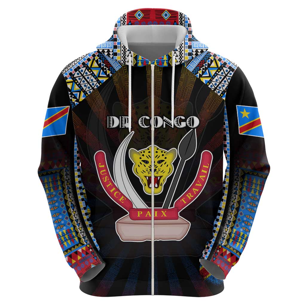 Personalized DR Congo Roots Hoodie African Map in Fingerprint and Tribal Colors DT02