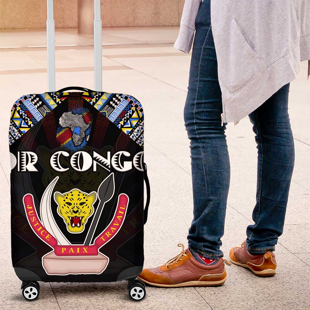 DR Congo Roots Luggage Cover African Map in Fingerprint and Tribal Colors DT02