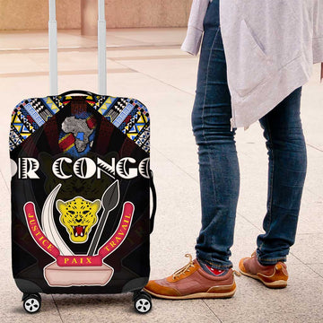 DR Congo Roots Luggage Cover African Map in Fingerprint and Tribal Colors DT02