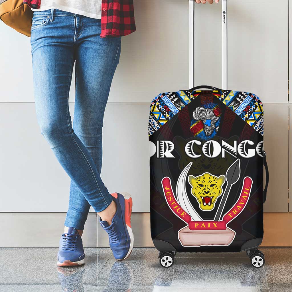 DR Congo Roots Luggage Cover African Map in Fingerprint and Tribal Colors DT02