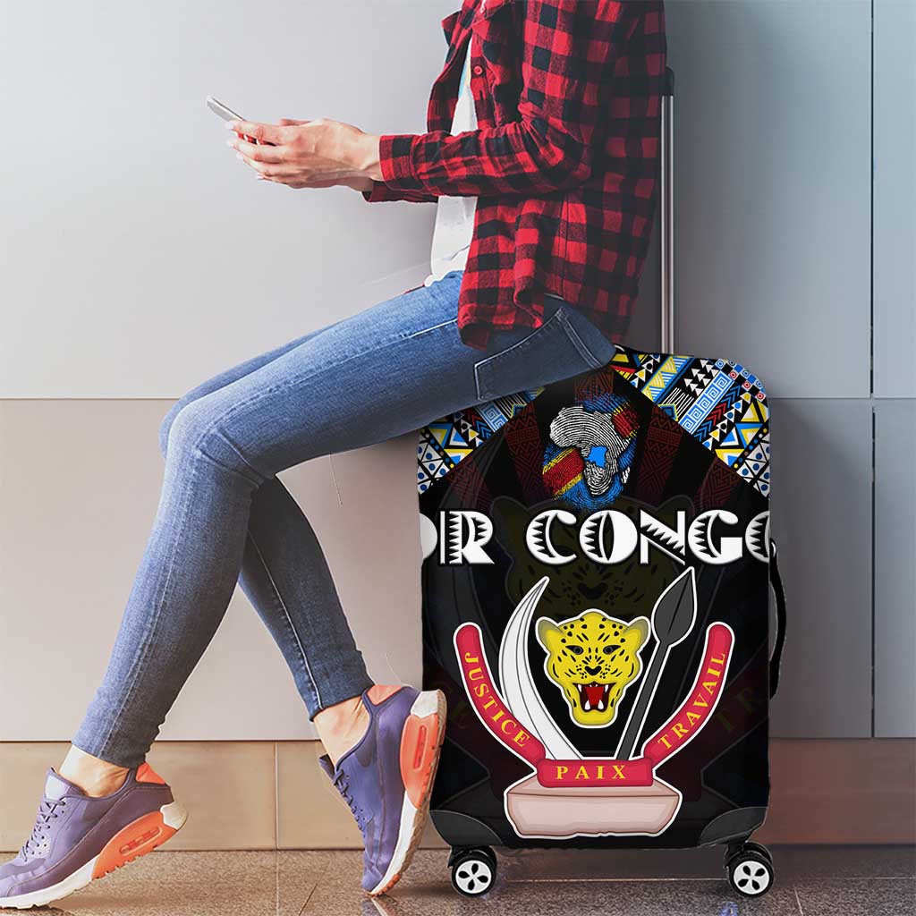 DR Congo Roots Luggage Cover African Map in Fingerprint and Tribal Colors DT02