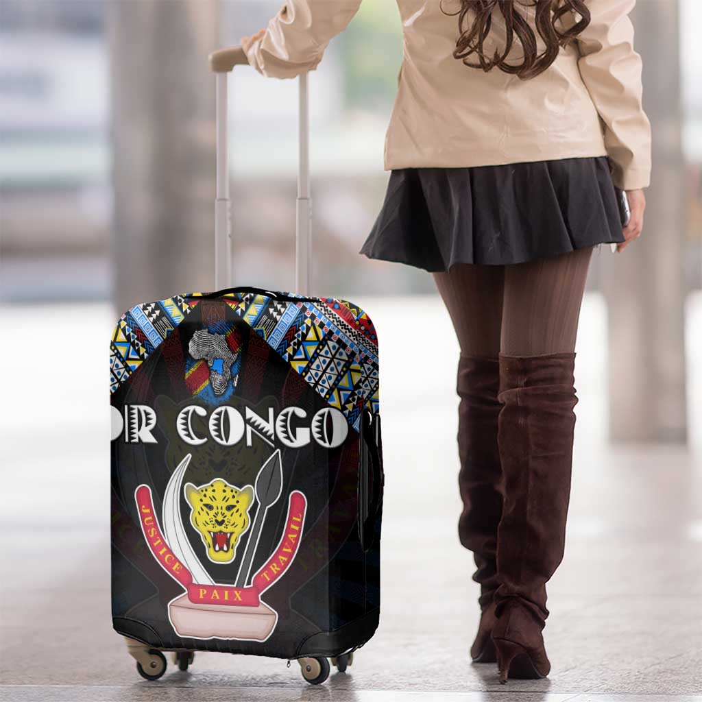 DR Congo Roots Luggage Cover African Map in Fingerprint and Tribal Colors DT02