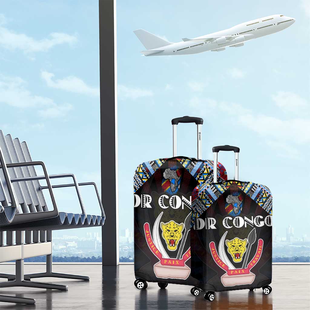 DR Congo Roots Luggage Cover African Map in Fingerprint and Tribal Colors DT02