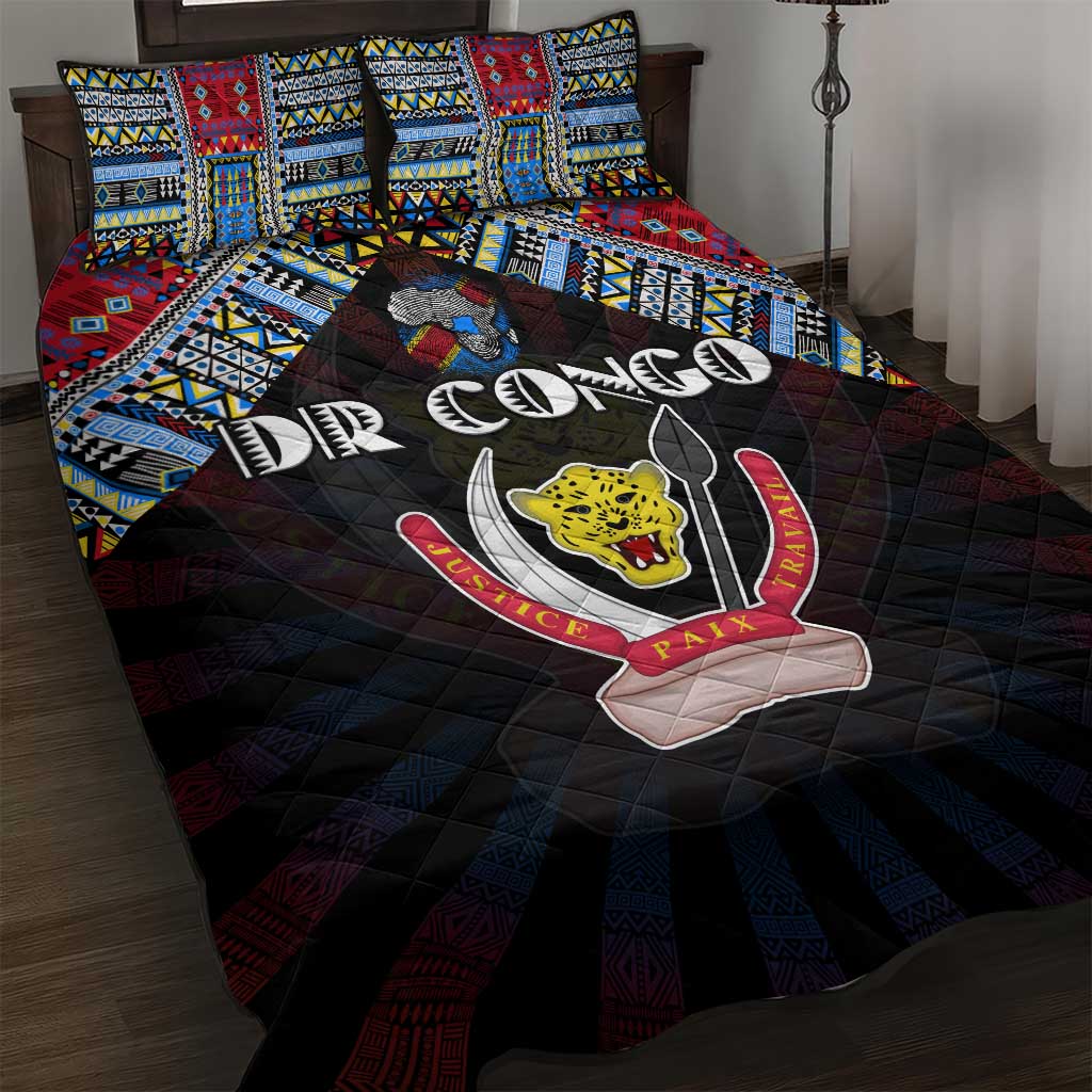DR Congo Roots Quilt Bed Set African Pride in Fingerprint and Tribal Colors DT02
