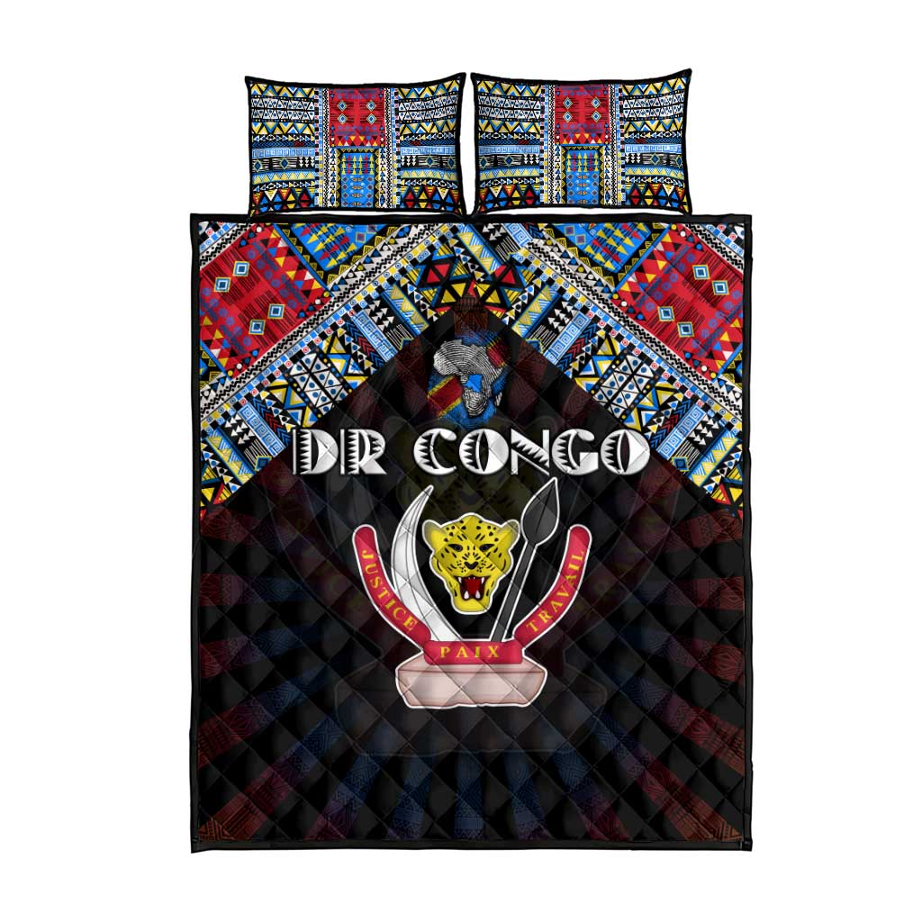 DR Congo Roots Quilt Bed Set African Pride in Fingerprint and Tribal Colors DT02
