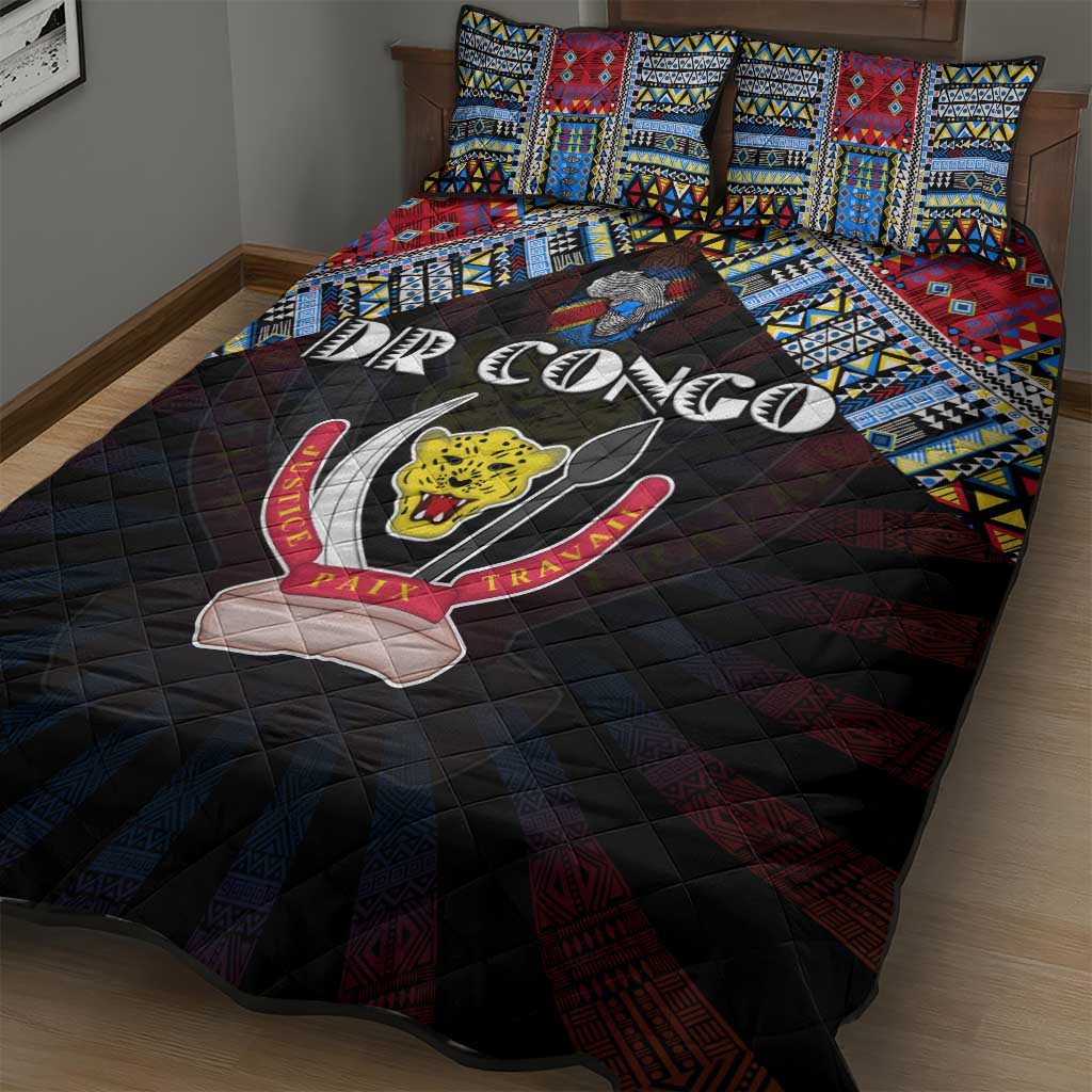 DR Congo Roots Quilt Bed Set African Pride in Fingerprint and Tribal Colors DT02