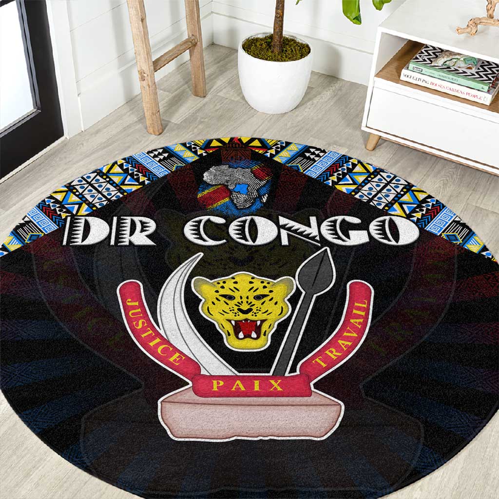 DR Congo Roots Round Carpet African Pride in Fingerprint and Tribal Colors DT02