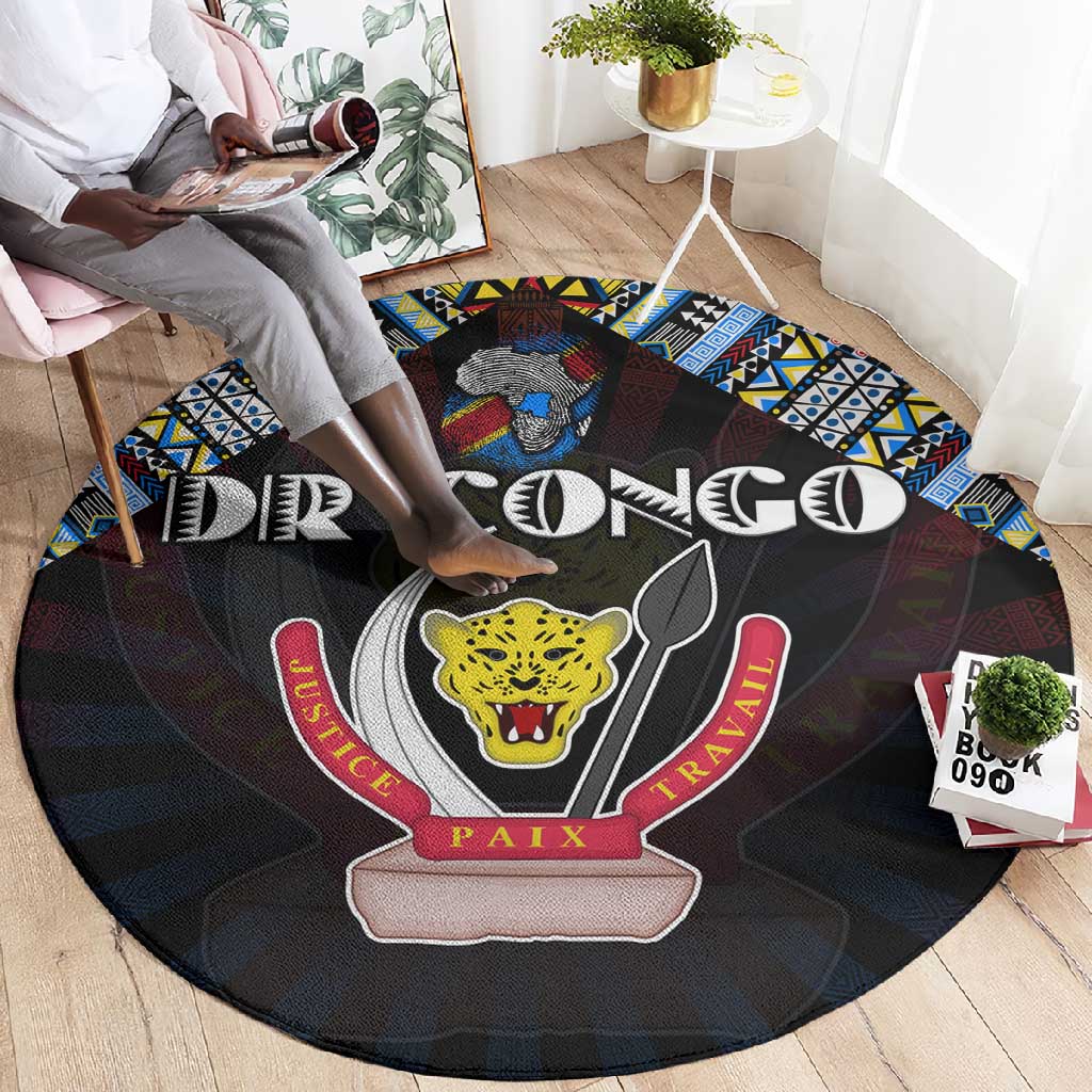 DR Congo Roots Round Carpet African Pride in Fingerprint and Tribal Colors DT02