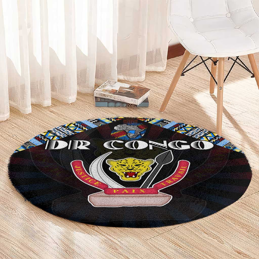 DR Congo Roots Round Carpet African Pride in Fingerprint and Tribal Colors DT02