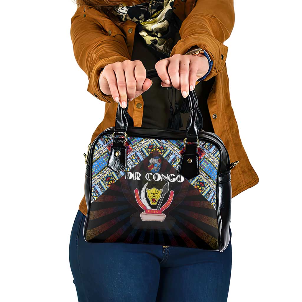 DR Congo Roots Shoulder Handbag African Map in Fingerprint and Tribal Colors DT02