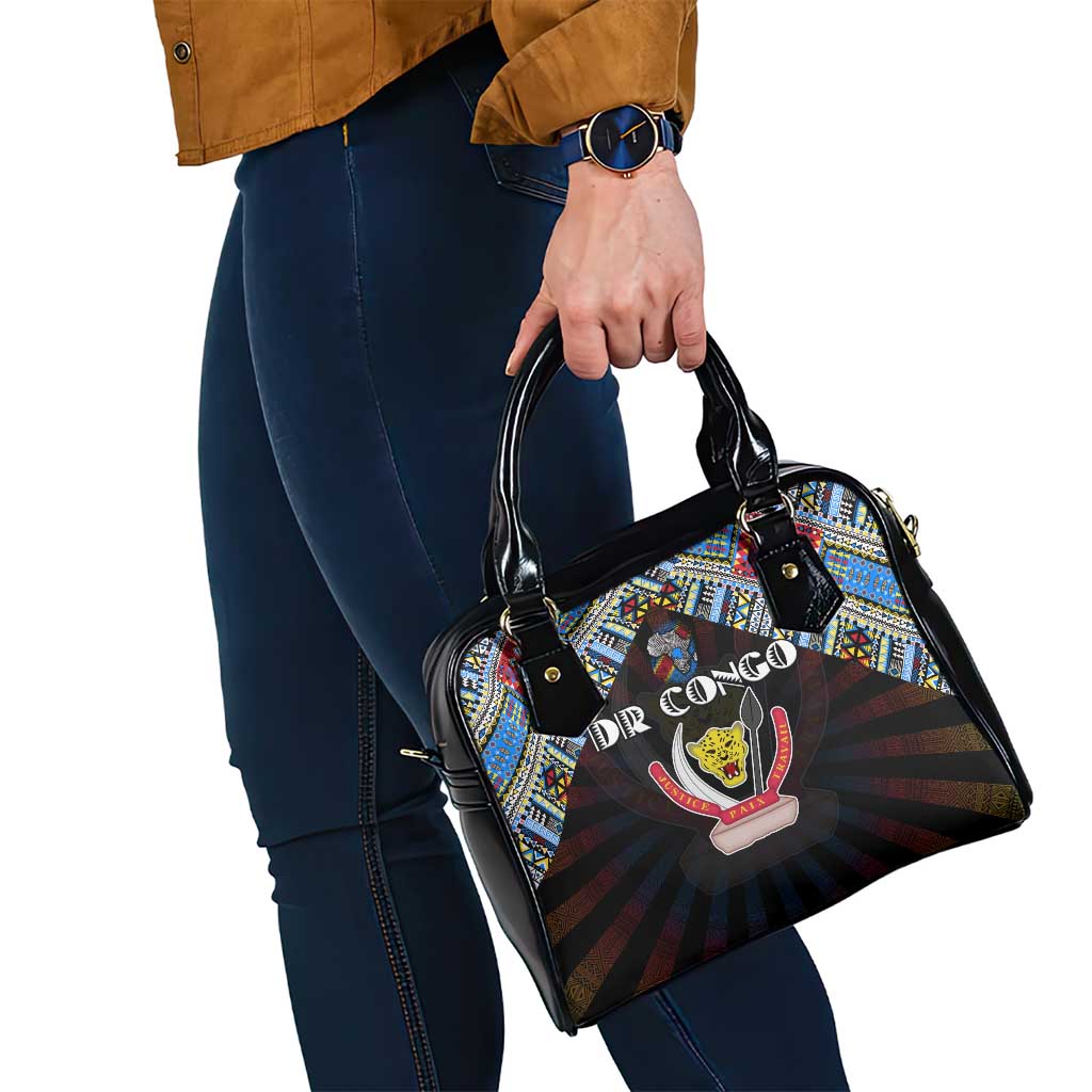 DR Congo Roots Shoulder Handbag African Map in Fingerprint and Tribal Colors DT02
