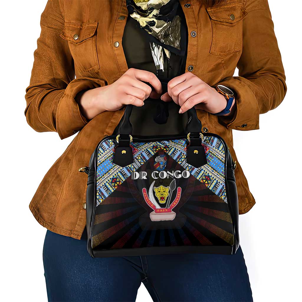 DR Congo Roots Shoulder Handbag African Map in Fingerprint and Tribal Colors DT02